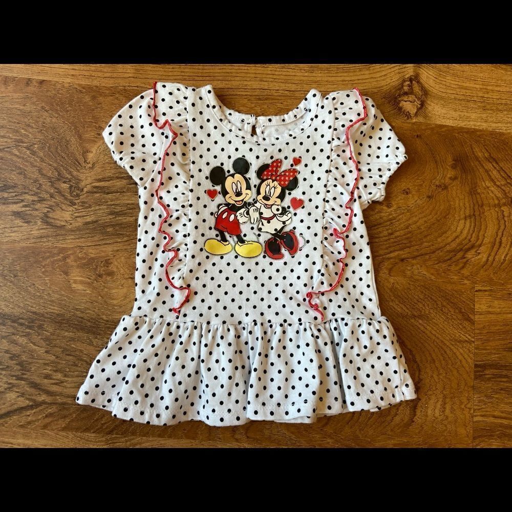 Disney Mickey and Minnie white polka dot shirt